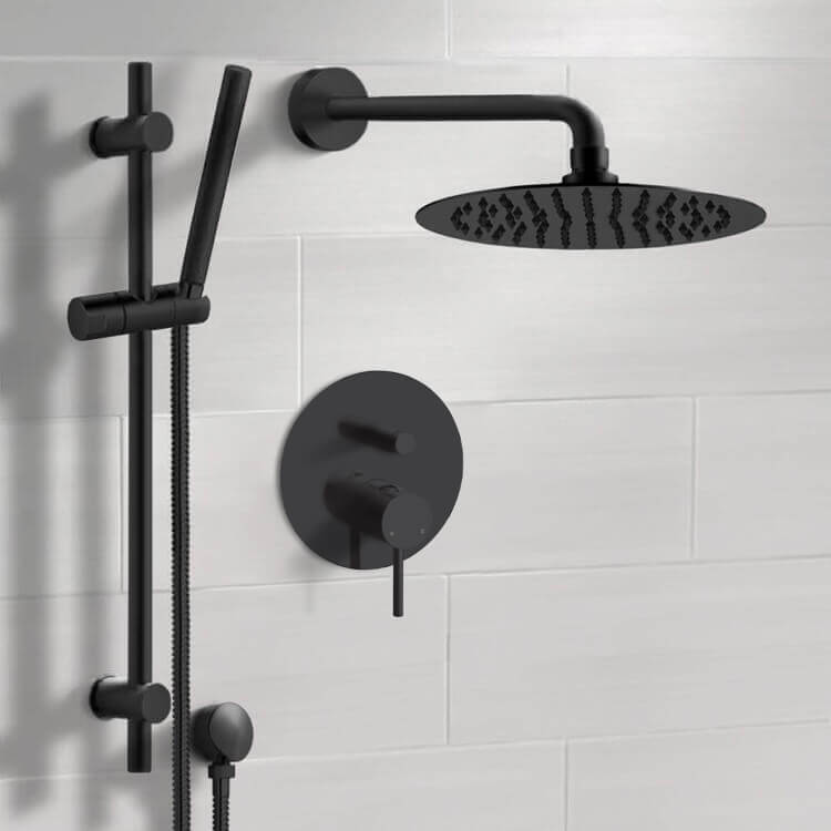 Remer SFR85-10 Matte Black Shower Set With 10 Inch Rain Shower Head and Hand Shower